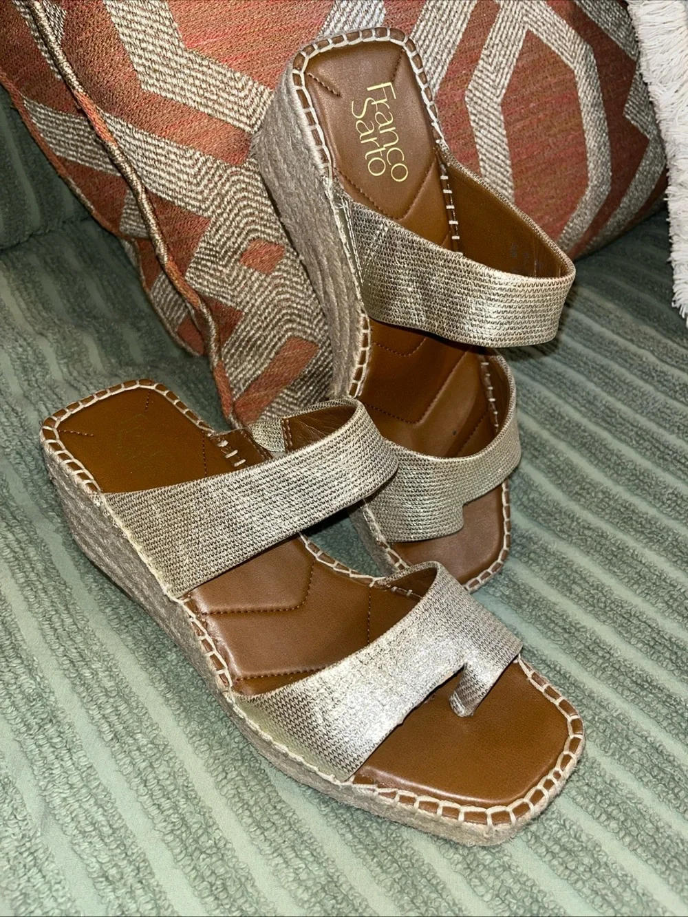 Franco Sarto Gold Metallic Espadrille Wedge Sandals